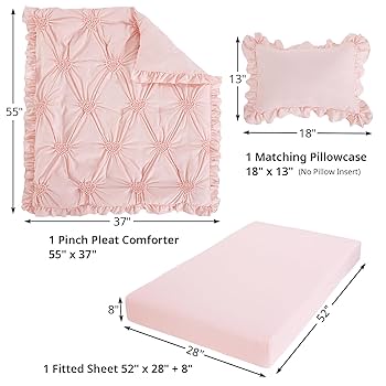 Amazon.com: HOMBYS 3 Pieces Princess Pink CribBedding Set